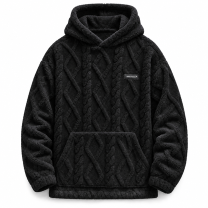 Men's Winter Fleece Lined Hoodie Jacquard Pattern Long Sleeve Pullover Sweatshirt for Casual Outdoor Wear