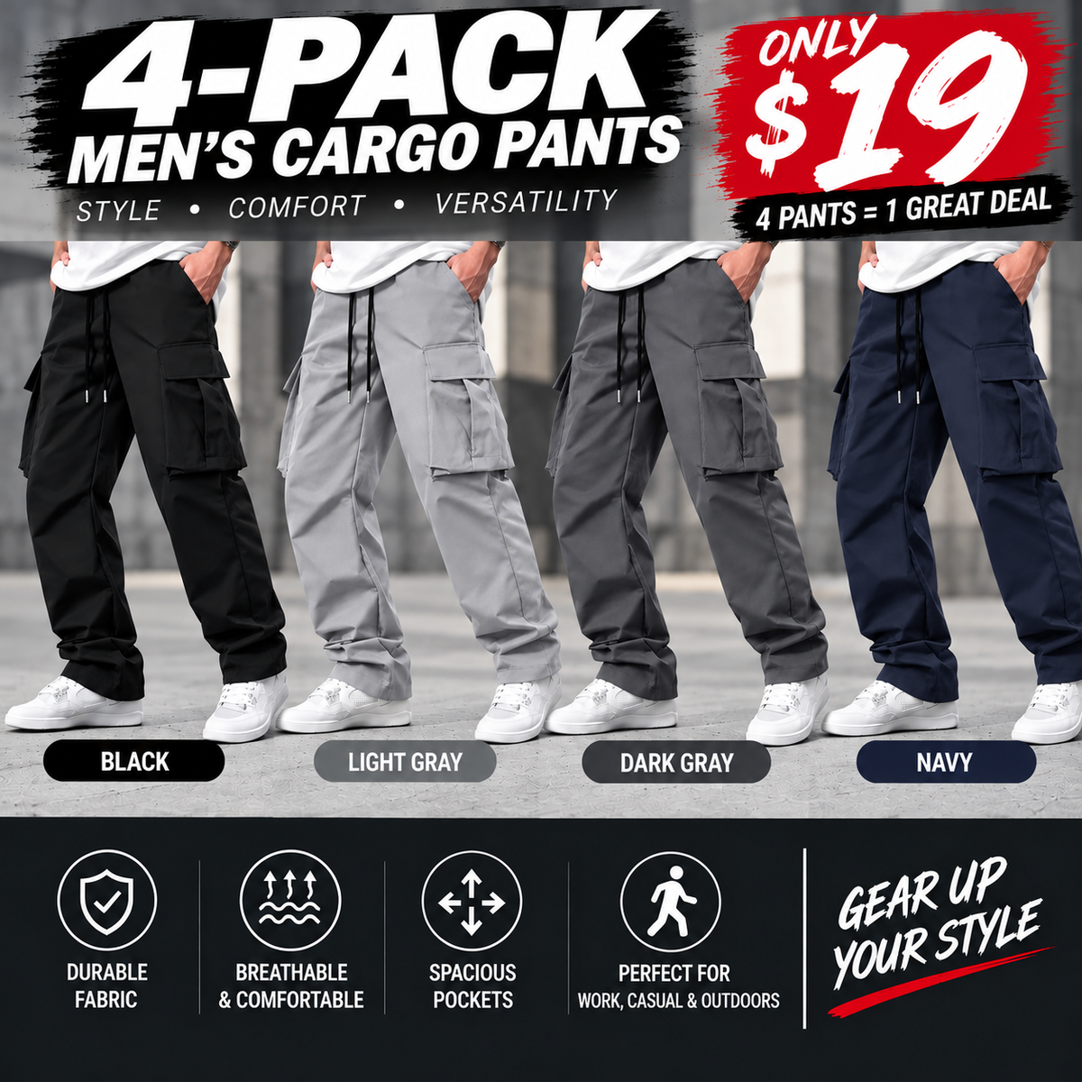 Men's Cargo Pants – Casual Relaxed Fit Multi-Pocket Utility Pants