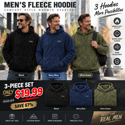 Men's Winter Fleece Lined Hoodie Jacquard Pattern Long Sleeve Pullover Sweatshirt for Casual Outdoor Wear