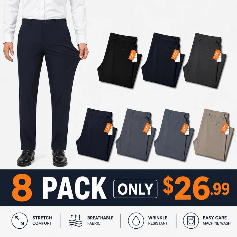 👖🔥Men's All-Day Stretch Dress Pants — No-Iron Comfort for Work, Golf & Everyday Wear
