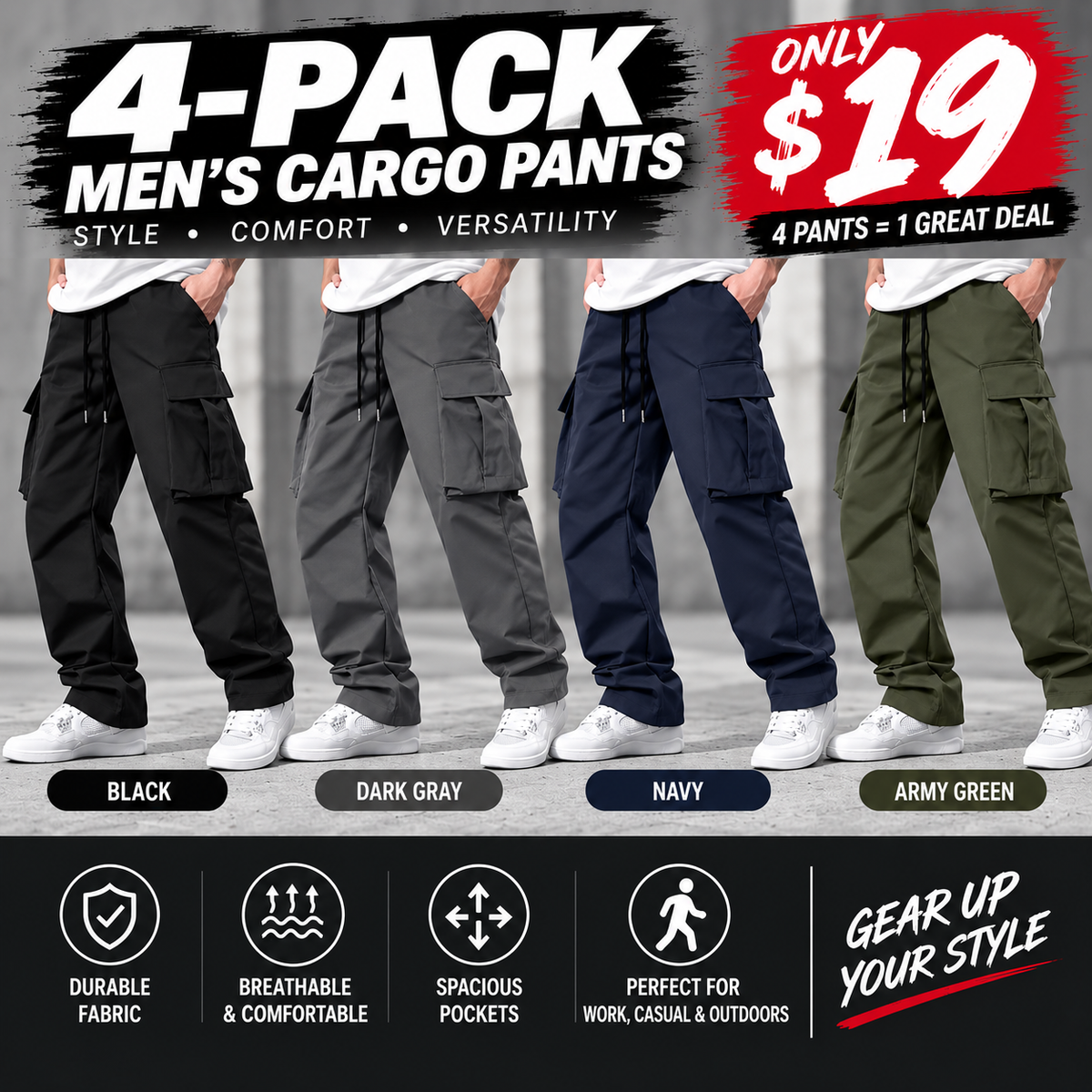 Men's Cargo Pants – Casual Relaxed Fit Multi-Pocket Utility Pants