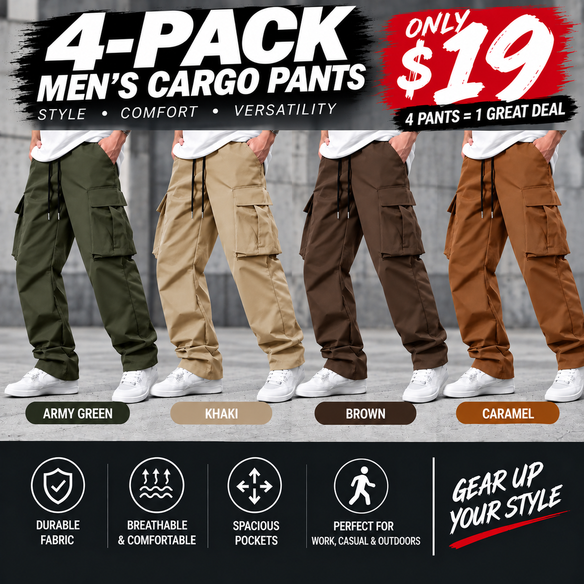 Men's Cargo Pants – Casual Relaxed Fit Multi-Pocket Utility Pants