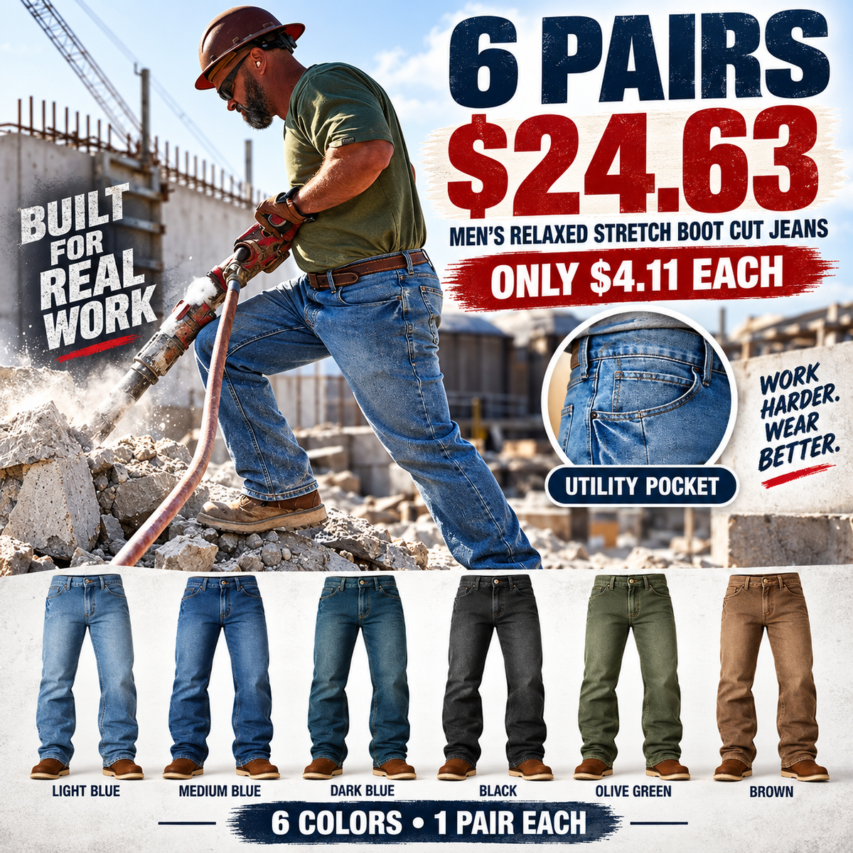 🔥 6 JEANS. 6 DIFFERENT COLORS. JUST $24.63 FOR THE WHOLE PACK.