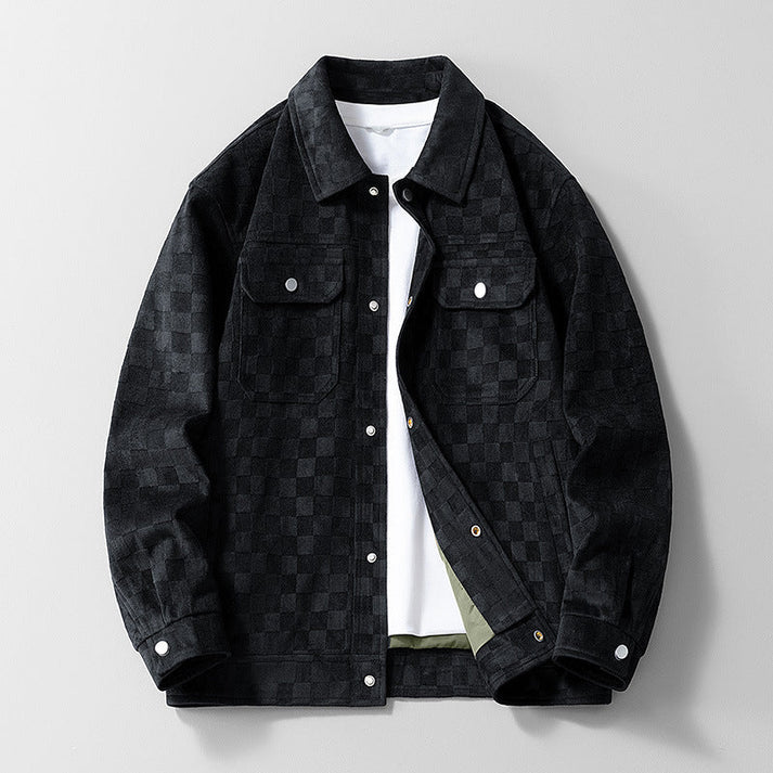 Men's Vintage Faux Suede Checkerboard Jacket