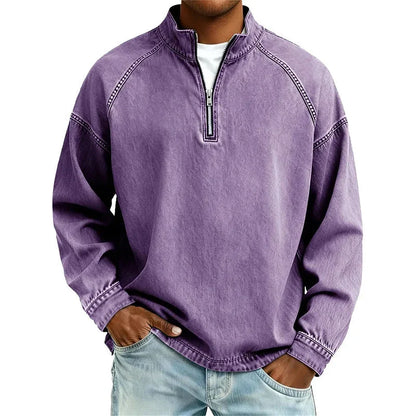 Men's Vintage Quarter-Zip Denim Pullover