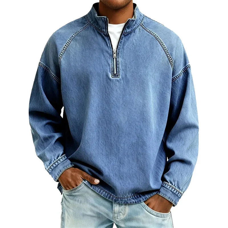Men's Vintage Quarter-Zip Denim Pullover
