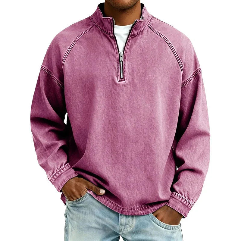 Men's Vintage Quarter-Zip Denim Pullover