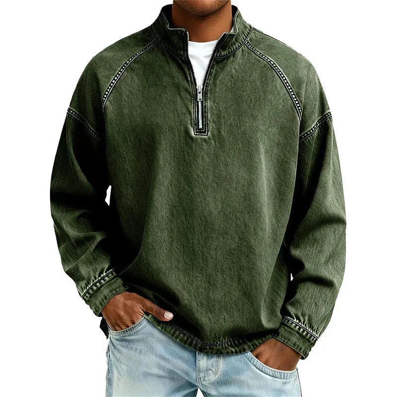 Men's Vintage Quarter-Zip Denim Pullover