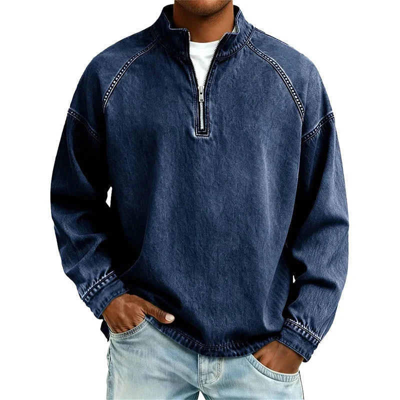 Men's Vintage Quarter-Zip Denim Pullover