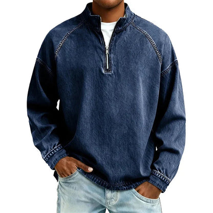 Men's Vintage Quarter-Zip Denim Pullover