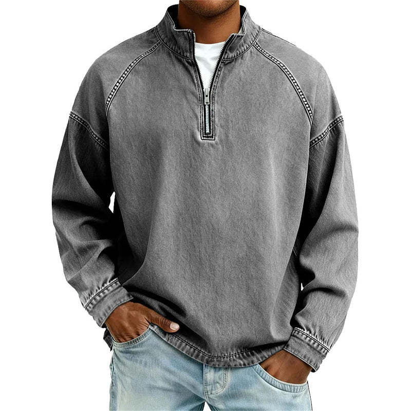 Men's Vintage Quarter-Zip Denim Pullover