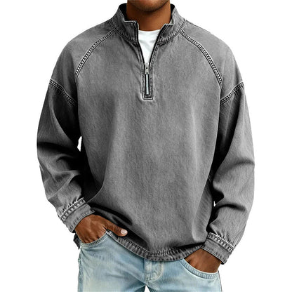 Men's Vintage Quarter-Zip Denim Pullover