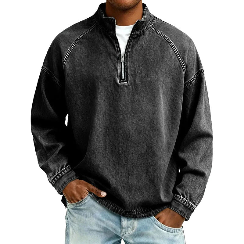 Men's Vintage Quarter-Zip Denim Pullover