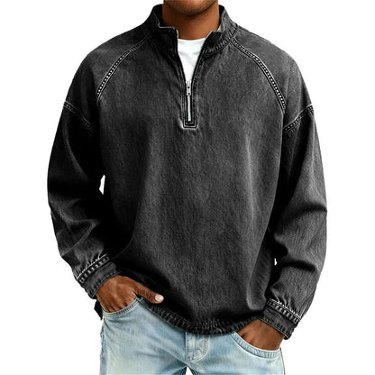 Men's Vintage Quarter-Zip Denim Pullover