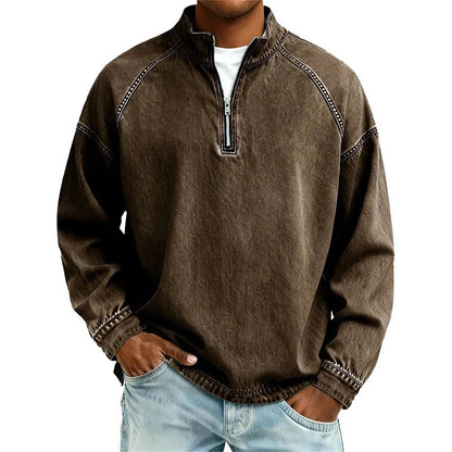 Men's Vintage Quarter-Zip Denim Pullover