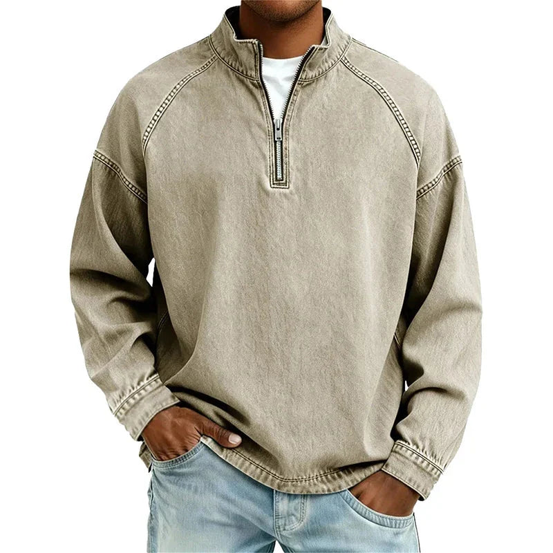 Men's Vintage Quarter-Zip Denim Pullover